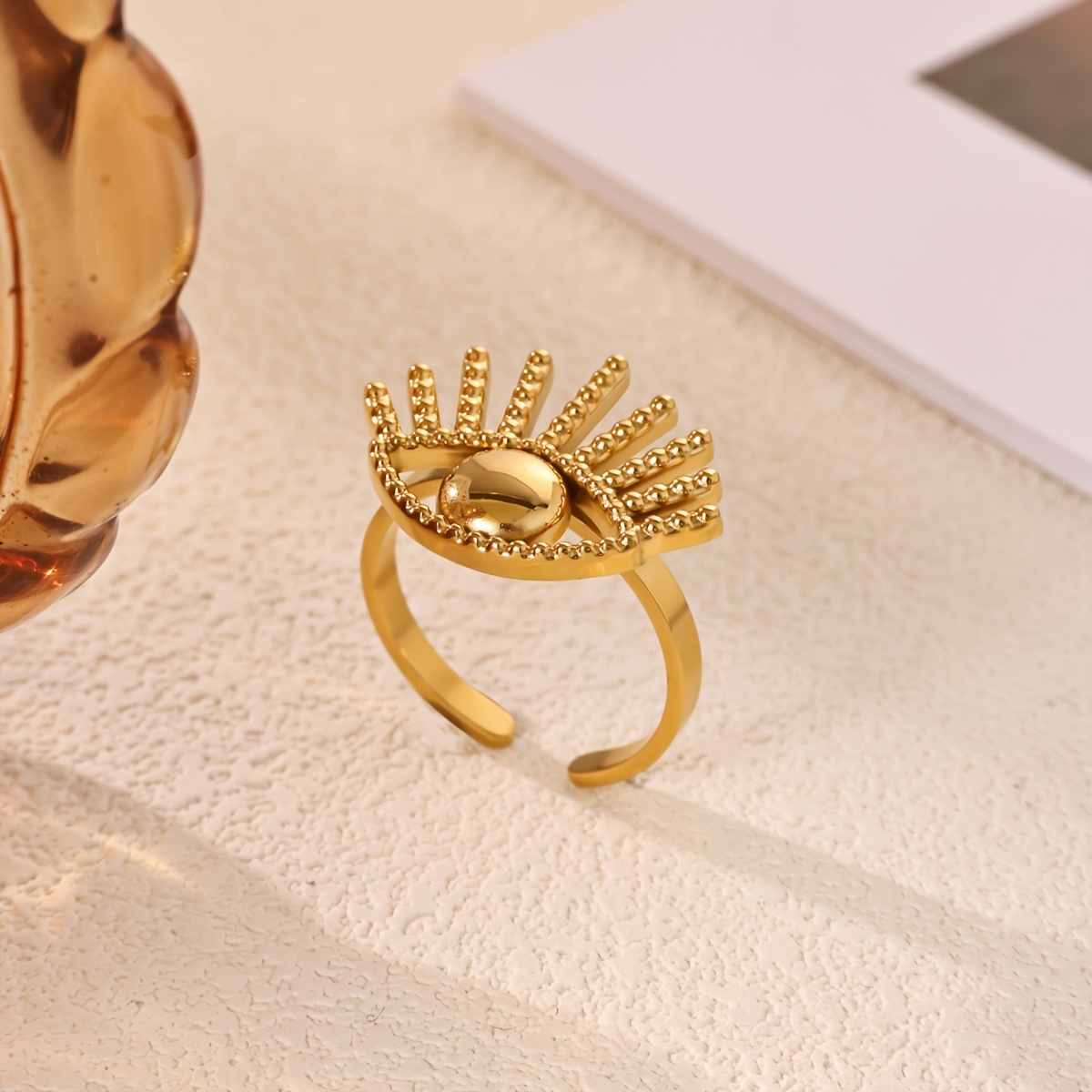 Stainless Steel Evil Eye Open Ring, Bohemian Design